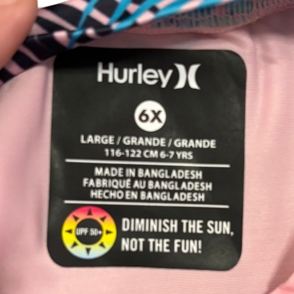 Hurley 3-Piece Girls Swimsuit Set‎ Rash Guard Top Bikini Bottoms Pink Palm  6X - Picture 7 of 16